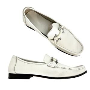 Salvatore Ferragamo Gancini White Leather Slip-On Loafer Shoes Men's 11D
